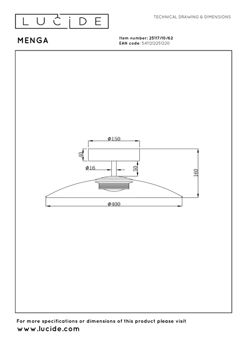 Lucide MENGA - Plafonnière - Ø 40 cm - LED Dimb. - 1x11W 2700K - Amber | Premium - technisch
